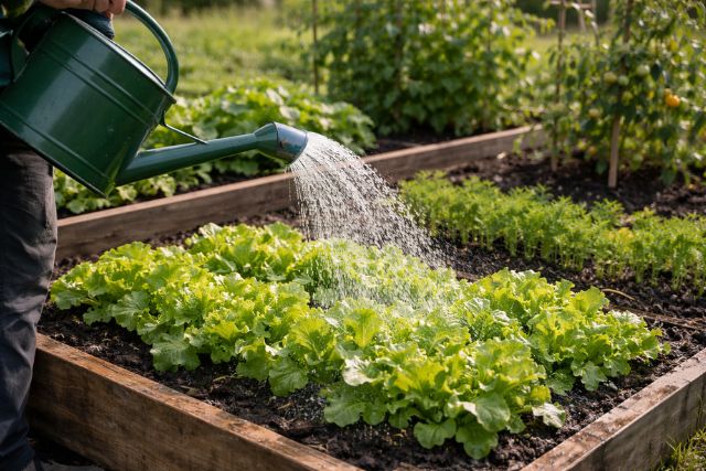 Kasvimaan kastelu kastelukannulla