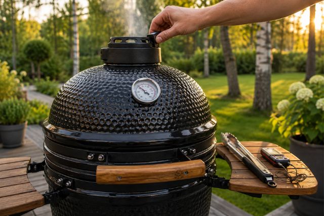 Kamado-grillin lämpötilan säätö yläventtiilistä